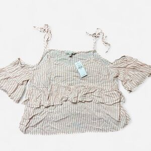 NWT Pink & White Striped American Eagle Cold Shoulder Blouse Womens Size M